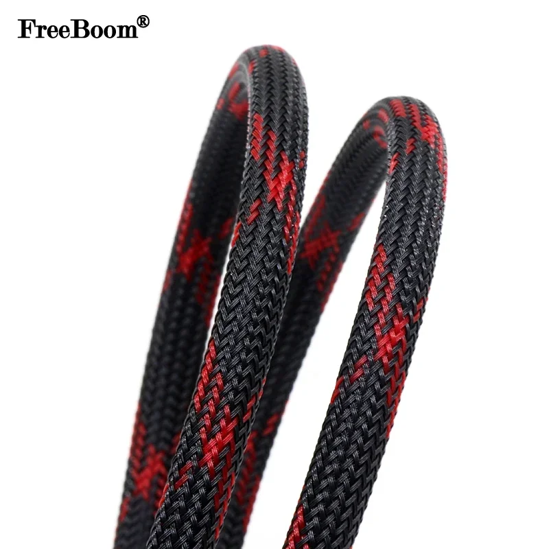 1~50m Black-Red Cross PET Brai - Cable Sleeve Braided ulasan dan harga