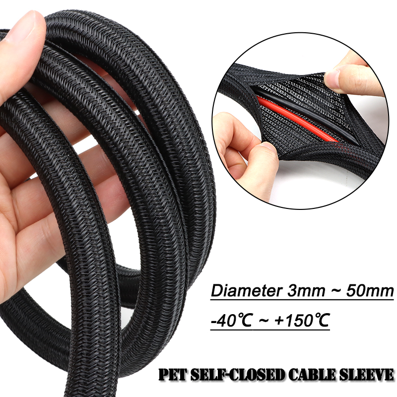 2/10m Black PET Braided Self-C - Cable Sleeve Braided ulasan dan harga