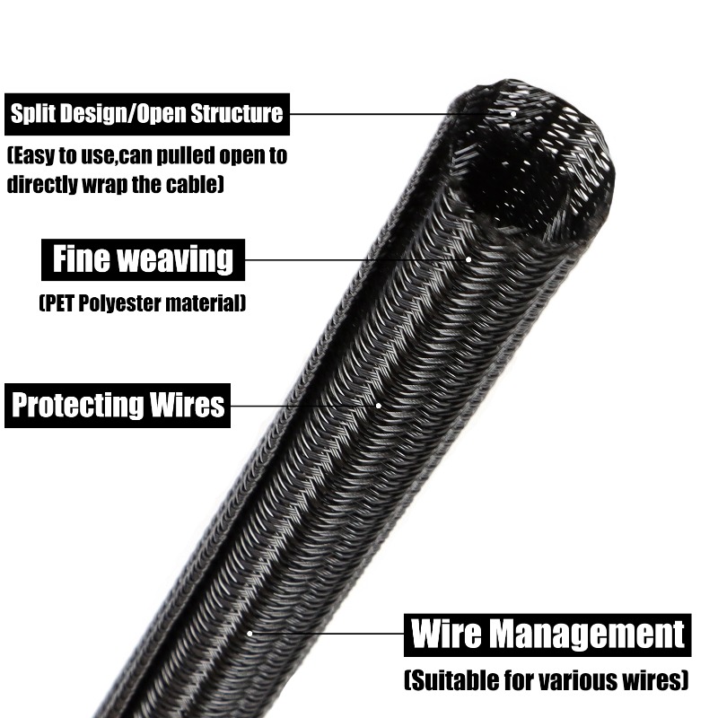 2/10m Black PET Braided Self-C - Cable Sleeve Braided ulasan dan harga