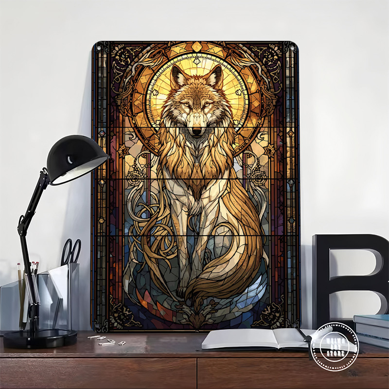 Stained Glass Wolf Poster Cust - Vintage Gaming Accessories ulasan dan harga