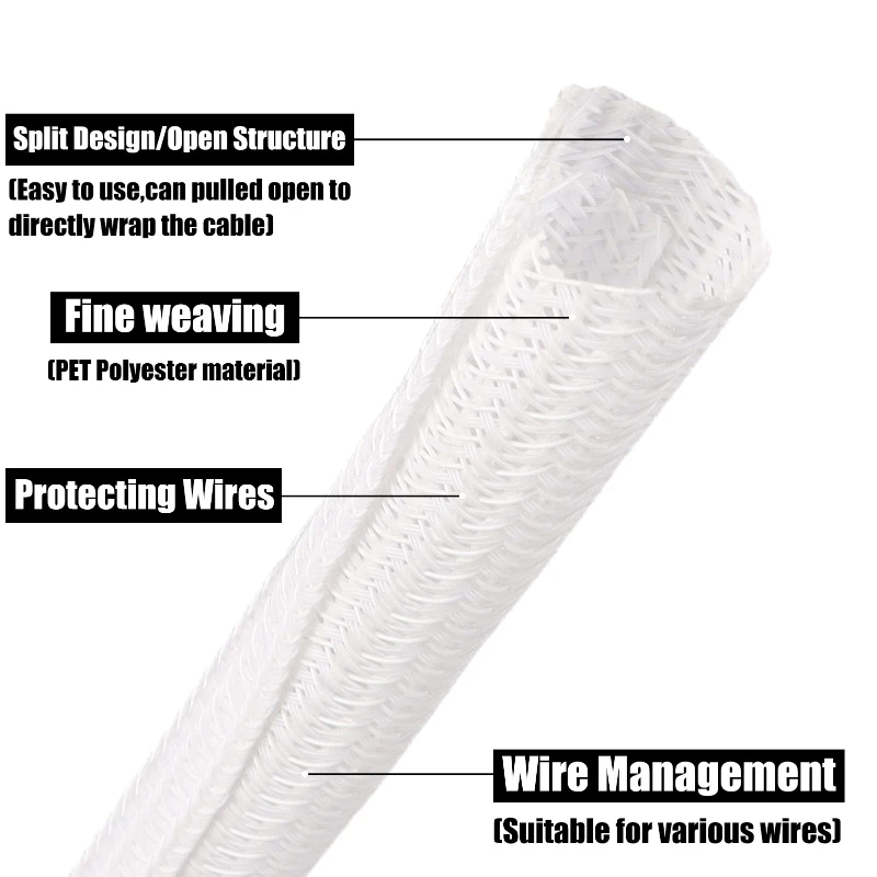 White PET Braided Expandable C - Cable Sleeve Braided ulasan dan harga