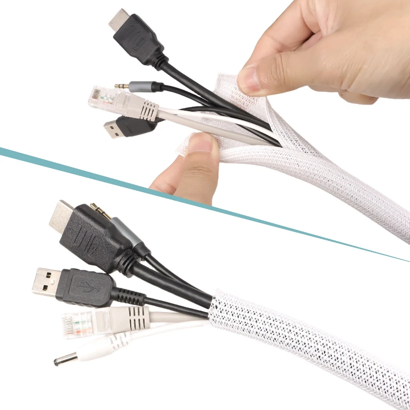 White PET Braided Expandable C - Cable Sleeve Braided ulasan dan harga